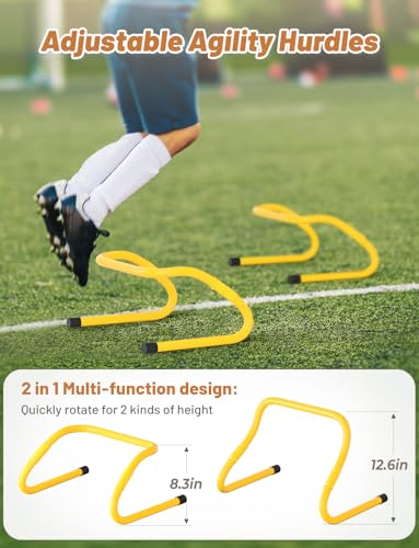 GHB Agility Hurdles 5/6 Pack Foldable Speed Agility Training Hurdles Adjustable Sturdy Hurdles Training Equipment Set with Carry Bag for Amateur, Athletes, Soccer, Basketball - style: 5 Pack Adjustable 8.3"&12.6"