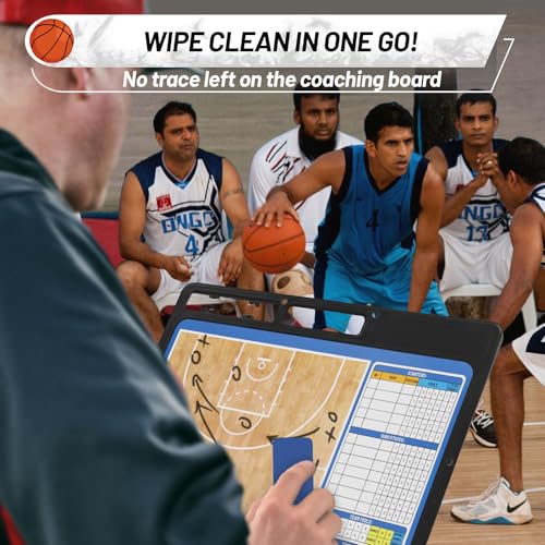 Dry Erase Basketball Clipboard for Coach, Premium Tactical Basketball Coaching Board, Double Sides Full & Half Court Dry Erase Board with Marker