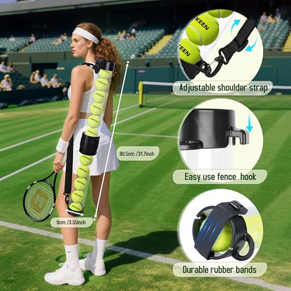 Hikeen Durable Tennis Ball Pick up Tube with 6/12 Tennis Balls,Quick Pickup & Storage Tennis Ball Tube with Shoulder Strap for Tennis Accessories - Includes 6/12 Balls - style: with 12 Tennis Balls