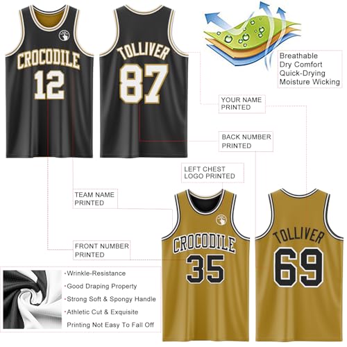 Custom Reversible Basketball Jerseys Men Youth, Personalized Sports Shirts Team Uniforms Printed Name Logo Number - color: Gold and Black