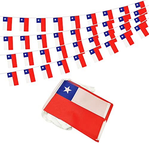 50 Feet Chile Banner Flag String, Chilean Mini Flag Small Banner, for Party, Shops and Bars Decorations, Outdoor Decorations, 38 Flags - color: Chile