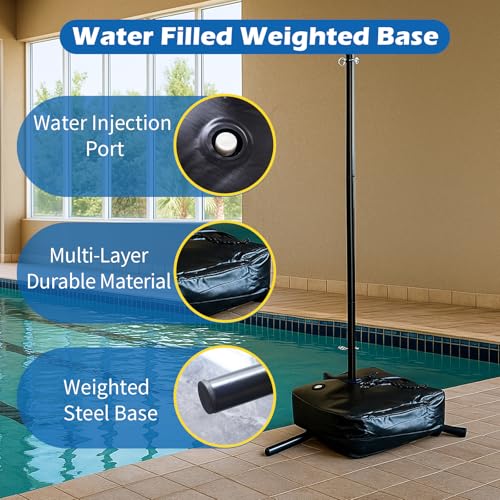 Pool Volleyball Net Set with LED Lights,Volleyball Net with Weighted Bases and Adjustable 15ft-42ft Length for Inground Pools,Portable Water Volleyball Game with 2 Balls & Pump for Pool Entertainment