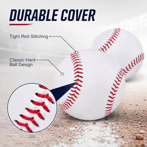 Hard Baseballs, Classic White Baseball Practice Balls, Raised Seam Training Baseballs for Batting, Pitching, Catching, Team Practice, Recreational Play, Youth Teen Adult (3)