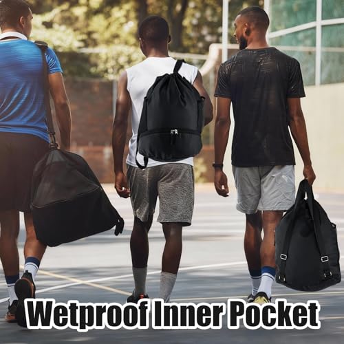 6 Pack Gym Drawstring Backpack Bags Bulk with Shoe Compartment for Sports Wet Proof Pocket for Men Women Large(Black) - color: Black