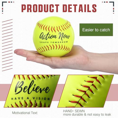MiniInflat 12 Pack Sports Practice Softball Motivational Slowpitch Softball Official Size and Weight Ball Inspirational Fastpitch Training Ball Leather Covered for Game Training