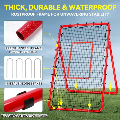 6-Angle Adjustable Volleyball Rebounder Net 7x4ft, High Stable Bounce Back Training Equipment for Practicing Volleying Bumping Spiking with High-Tension Net, PU Volleyball and Pump, Stakes - color: Red