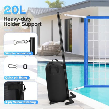 AugFir Pool Volleyball Net, Heavy-duty Pool Volleyball Set with 2 Pool Volleyballs, Stabilizing Pool Volleyball Net Holder with Two 25L Dual Water Bags Support - Pool Games for Adults and Family Needs