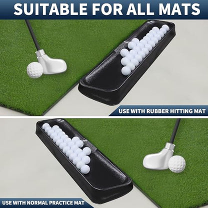 Commercial-Grade Golf Ball Tray for Practice Mat, 100-Ball Golf Ball Holder with 5 Drainage Holes, High-Strength Plastic Base, All-Weather Golf Accessories for All Hitting Mats