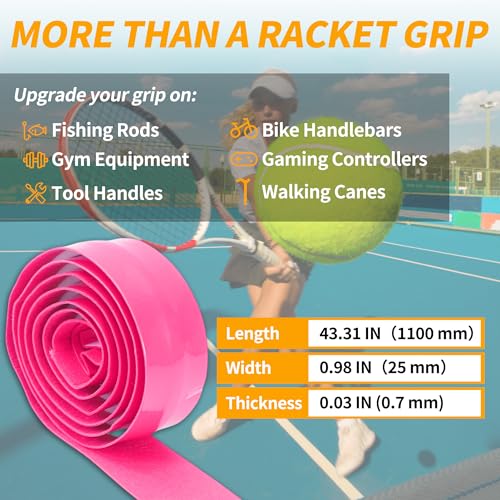 2 Pcs Tennis Racket Grip Tape, Dry Tennis Overgrip Tape, Anti-Slip Absorbent Grip, Racket Overgrip Tape - color: Pink, size: Textured-43.3"x1"x0.03"