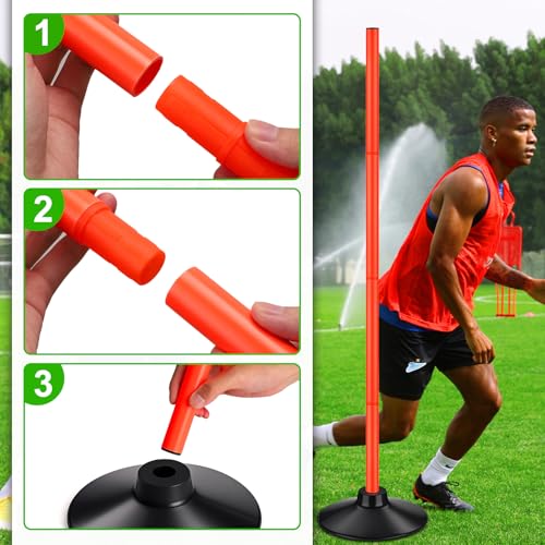 TOBWOLF 6PCS 5.3FT Adjustable Soccer Agility Poles with Rubber Bases, Detachable Soccer Training Poles, Soccer Sticks with Organizer Bag for Football, Rugby, Basketball, Turf, Indoor & Outdoor