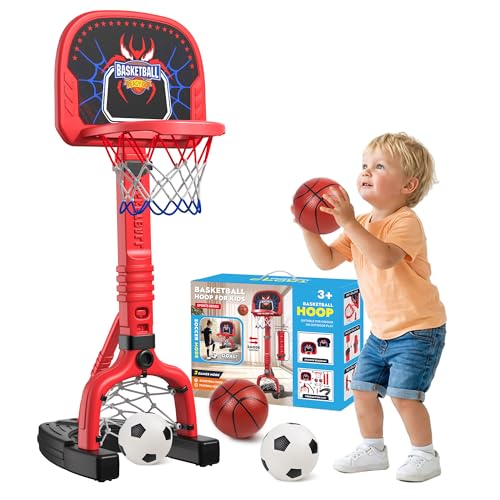 Toddler Basketball Hoop, Easy Score Baby Kids Basketball Hoop & Soccer Goal for Indoor Outdoor Play, Adjustable Height 2–4.4 ft, Birthday Gifts Spiderman Toys for Toddlers Age 1 2 3 4 5