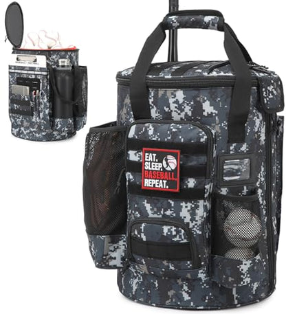 Baseball Bucket Bag 6 Gallon Bucket Cover Organizer w/Padded Seat tactical Softball Coaches Bag for Balls, Bat, Gloves, Scoreboards