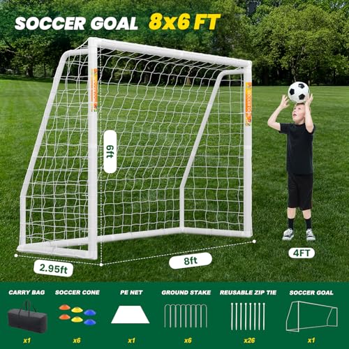 NAIZEA Soccer Goal - 12x6/10x6/8x6/6x4FT Soccer Goals for Backyard, Portable & Weatherproof HPVC Soccers Goal w/Soccer Net Durable Post for Adults & Youth Outdoor's Practice Training