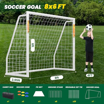 NAIZEA Soccer Goal - 12x6/10x6/8x6/6x4FT Soccer Goals for Backyard, Portable & Weatherproof HPVC Soccers Goal w/Soccer Net Durable Post for Adults & Youth Outdoor's Practice Training