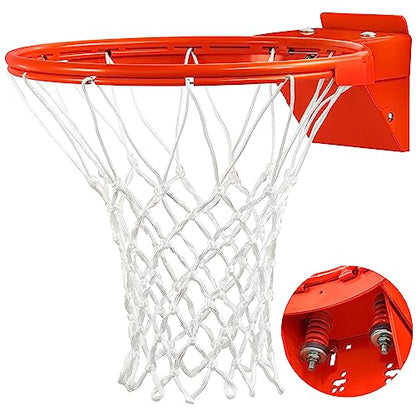 Basketball Rim, Heavy Duty Basketball Rim Replacement - Universal 18 Inch Breakaway Rim and Net,Professional Double-Spring Backboard Rims For In-Ground and Wall-Mounted Basketball Hoops Indoor Outdoor