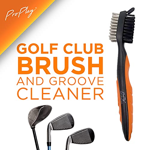ProPlay Golf Club Brush and Groove Cleaner - Retractable Zip-line Aluminum Carabiner | Lightweight and Ergonomic Design | Easily Attaches to Golf Bag - color: Orange
