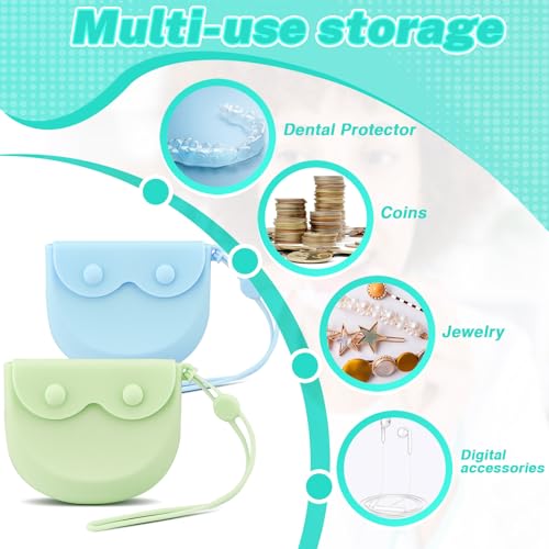 LELE LIFE 2Pcs Silicone Retainer Case with Vent Holes, Unbreakable Retainer Holder with Hand Strap Slim Retainer Container Box for Travel Partial Denture Night Mouth Guard Aligner Case (Green + Blue) - color: Green + Blue