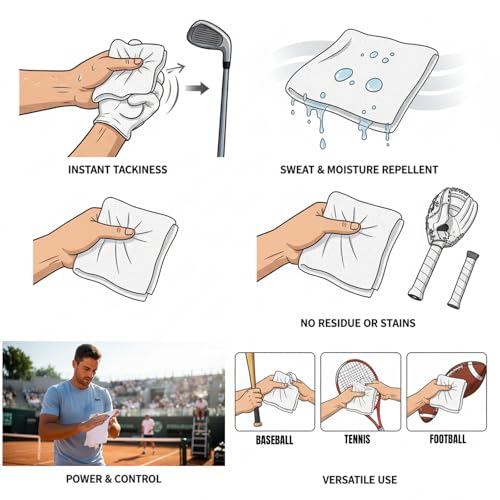 Sports Tackiness Towel Grip Enhancer for Golf, Tennis, Baseball, Basketball, Microfiber, Non-Toxic, Won't Stain, Moisture Repelling (2)