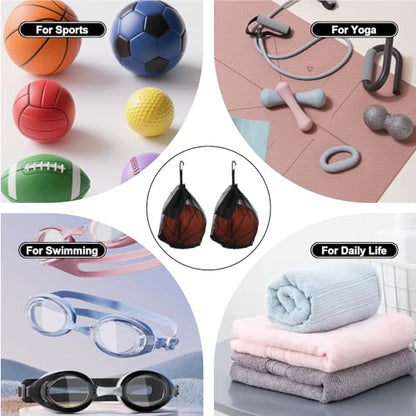 2Pcs Single Mesh Basketball Bag with Double Hook, Portable Ball Storage Bag, Drawstring Basketball Backpack for Soccer Football Volleyball Rugby