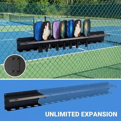 Pickleball Paddle Rack, Wall or Fence Mounted Organizer Holds 4/8/12 Paddles, Expandable Design for Indoor/Outdoor - size: 28inch