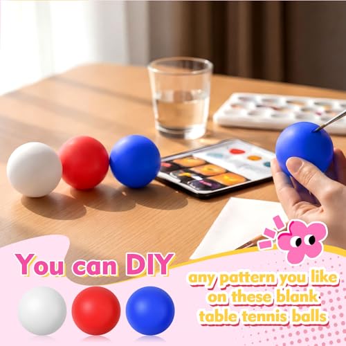 Soulchen 40mm Glow in The Dark Table Tennis Balls Bulk, Carnival Game Night, Neon Birthday Party Favors, Classroom Rewards, Goodie Bag Filler, Pet Playmate - color: Red White Blue, size: Solid