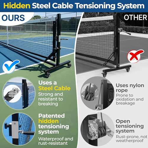 Pro Pickleball Net Portable Outdoor, 22 FT Pickle Ball Net System with Steel Cable Tensioning & Lockable Wheels, Ideal Pickleball Net for Driveway Backyard Park
