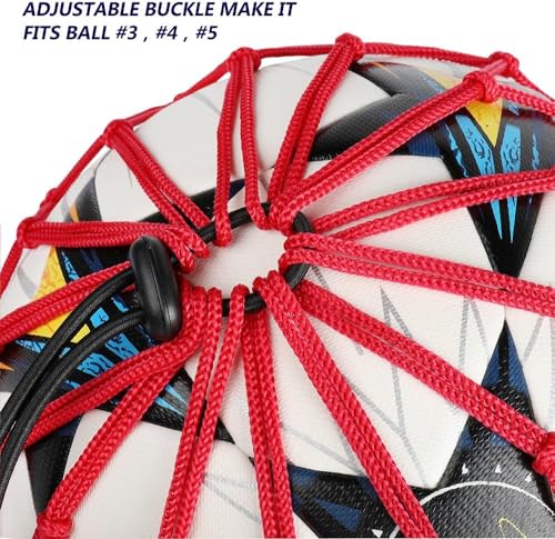 Handle Solo Soccer Kick Trainer with New Ball Locked Net Design, Soccer Ball Bungee Elastic Training Juggling Net (Fits Ball Size 3, 4, 5) - color: Red