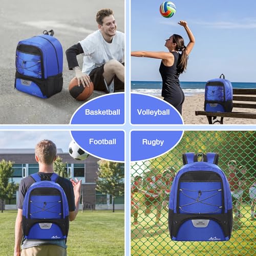 MoKo Basketball Bag Backpack, Soccer Backpack for Men & Women with Separate Ball and Shoes Compartments, Water-Resistant, Fence Hook, Sports Bag for Clothes, Shoes, Tablets, Laptops, Blue - color: Blue