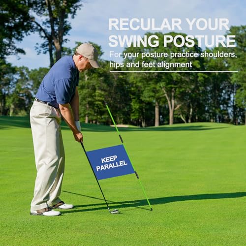 Golf Alignment Sticks 2 Pack,Golf Alignment Rods Upgraded 48" Collapsible Golf Practice Sticks Golf Training Aid for Aiming,Putting,Golf Training Sticks with Clear Tube Case - color: Green