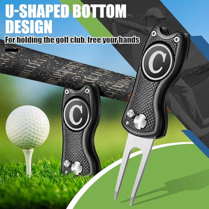 Golf Divot Repair Tool with Letter Custom Monogrammed Initial Ball Marker Divot Tool New Year Golf Gifts Foldable Metal with Magnetic Putt Alignment for Men Father Golfer - color: Black, style: Letter C