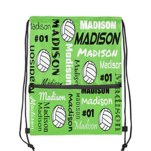 Custom Volleyball Style Drawstring Bag, Personalized Sports Ball Backpack Drawstring Sack Cinch Bags for Team Gift Party Favors, Grass Green - color: Grass Green
