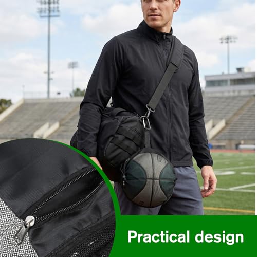 Thinp Single Mesh Ball Bag with Zipper Pocket, Ball Storage Bag Mesh Storage Bags with Double Hook Portable Drawstring Sling Back Bags for Soccer Basketball Football Volleyball Rugby