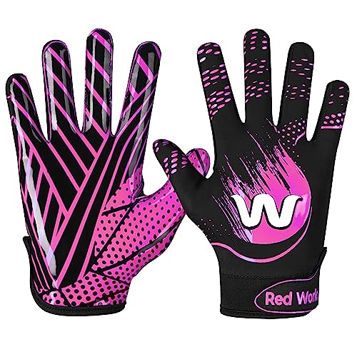 RED WORLD Football Gloves for Youth and Adult, Sticky Receiver Gloves for Boys and Men, Enhanced Performance for Youth and Adult Football Game. - color: Pink, size: Youth Large