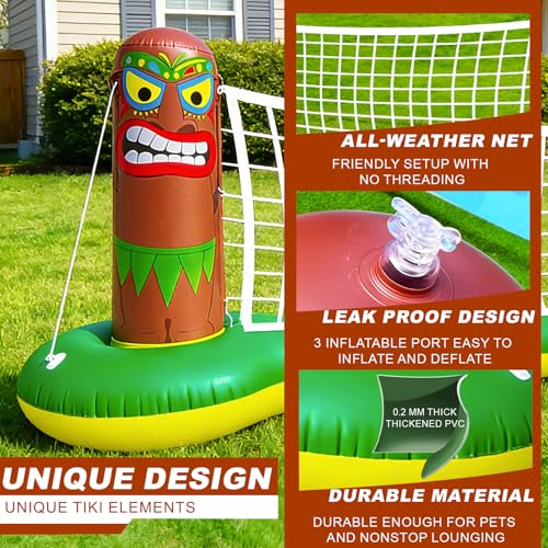 TURNMEON Inflatable Luau Tiki Pool Volleyball Net Game, Large 105"x28"x35" Floating Water Toy Set with Beach Ball for Adults Indoor Outdoor Tropical Hawaiian Summer Party Supplies
