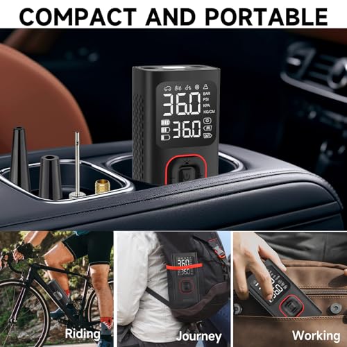 Tire Inflator Portable Air Compressor,Cordless Mini Bike Pump/Air Pump for Auto, Motorcycle, Bicycle, Balls,with LED Lights&Pressure Gauge Black