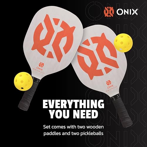 Recruit by Onix Pickleball Starter Set - Includes Two Poplar Wood Paddles and Two Yellow Balls