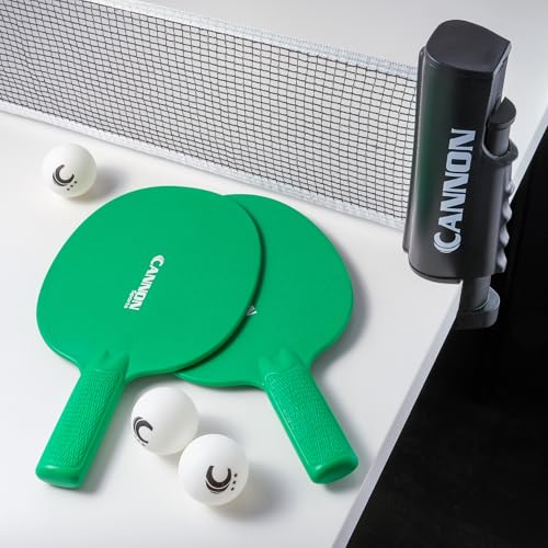 Cannon Sports Table Tennis Set – 2 Unbreakable Paddles, 6 3-Star Balls, Retractable Net & Carry Bag – Clamp-On Portable Ping Pong Net Fits Tables up to 2 Inch Thick, Extends to 6 Feet - color: Green