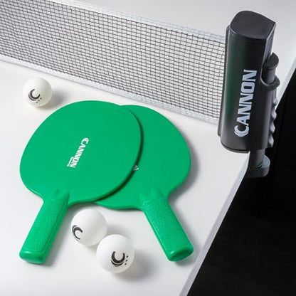 Cannon Sports Table Tennis Set – 2 Unbreakable Paddles, 6 3-Star Balls, Retractable Net & Carry Bag – Clamp-On Portable Ping Pong Net Fits Tables up to 2 Inch Thick, Extends to 6 Feet - color: Green