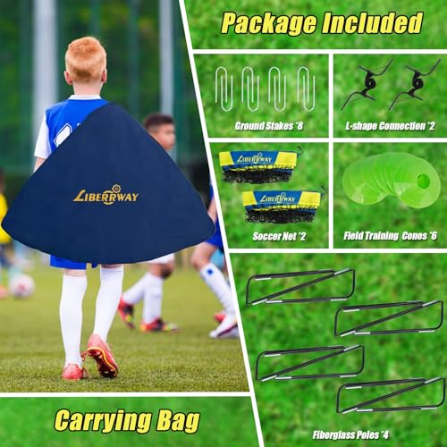 Soccer Goal 4'x 3' Portable Kids Soccer Goals for Backyard or Indoor Pop Up Soccer Net with 6 Training Cones, Carrying Bag, 8 Ground Stakes