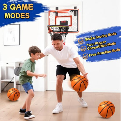 LED Basketball Hoop for Kids - Over The Door Indoor Hoop with Electronic Scoreboard & 3 Mini Balls, Birthday Gift for Boys Girls Ages 5 6 7 8 9 10 11 12+ Years Old