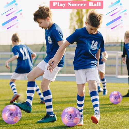Glitter Pink Purple Soccer Ball Size 3 4 5 with Pump & Needle/Mesh Bag, Sofu PU Soccer Ball Kit for Indoor Outdoor Practicing Training Playing Gift Teens Youth Adults (Pink&Purple) (Size 4)