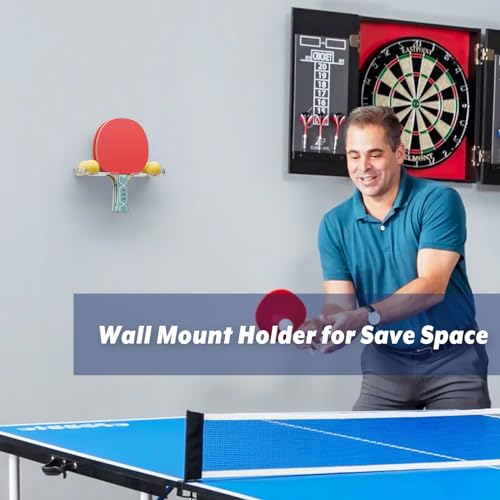 Cosmos Table Tennis Paddle Holder Ping Pong Paddle Wall Mount Shelf Rack Ping Pong Racket Display Stand Holding 2 Pcs Paddles and 4 Balls for Storing in Recreation Room Game Court - color: Transparent Clear