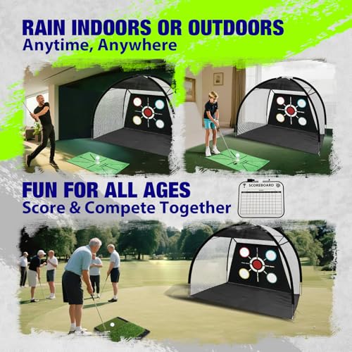 Golf Net, Pro-Grade 10x7 FT Practice Net Kit with 2-in-1 Replaceable Non-Slip Turf Mat, Golf Driving Nets for Backyard, Chipping Swing Training for Golfer Indoor/Outdoor