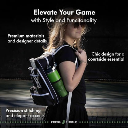 Teddi Pickleball Backpack Grn/wh- Large Capacity Pickleball Bags for Women - Durable 1000D Nylon, Multipurpose Paddle Case with Multiple Pockets, Stylish Paddle Bag - color: black