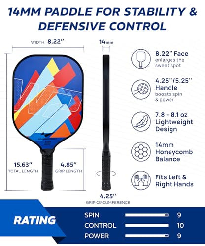 Pickleball Paddles Set of 2, Fiberglass Pickleball Set, Durable & Lightweight USAPA Approved Pickle Ball Rackets 2 Pack Pickleball Gifts for Women with Bag & Outdoor Balls for Men Beginner Kids Adults - style: 13&14MM | Blue