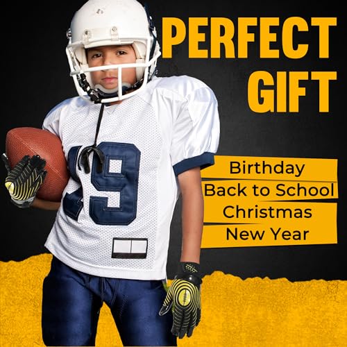 HANDLANDY Youth Football Gloves, Kids Sticky Receiver Gloves,Super Grip Football Glove Best Gift for Boys,Girls - color: Black and Amber, size: X-Small-Youth