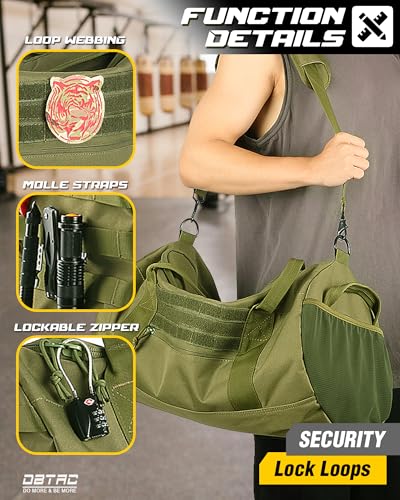 DBTAC 40L Tactical Gym Bag for Men | Military Heavy Duty Duffle Bag with Adjustable Strap for Gym Workout Fitness, Basketball Soccer Sport Training & Weekend Travel, Green