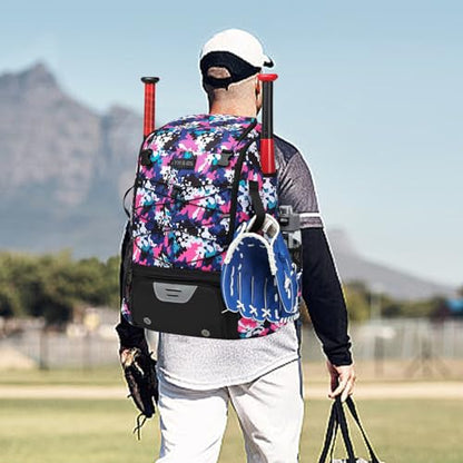 Baseball Backpack Bag | Waterproof Softball Bat Bag With Shoe Compartment, Helmet Holder & Fence Hook | Lightweight Sports Equipment Backpack For Bat, Glove, Ball & Training Gear