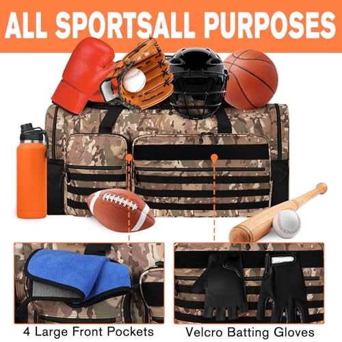 Goloni 130L Heavy Duty Large Duffle Equipment Bag,Catchers Gear Bag with Shoe Compartment,Baseball Duffle Bag - color: Camo Yellow
