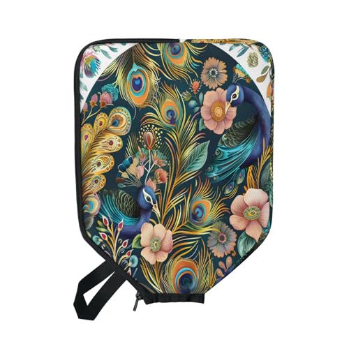 Pickleball Paddle Cover with Pockets and Handle Strap, Racket Sleeve and Ball Holder Organizer, 1 Pcs - color: blue